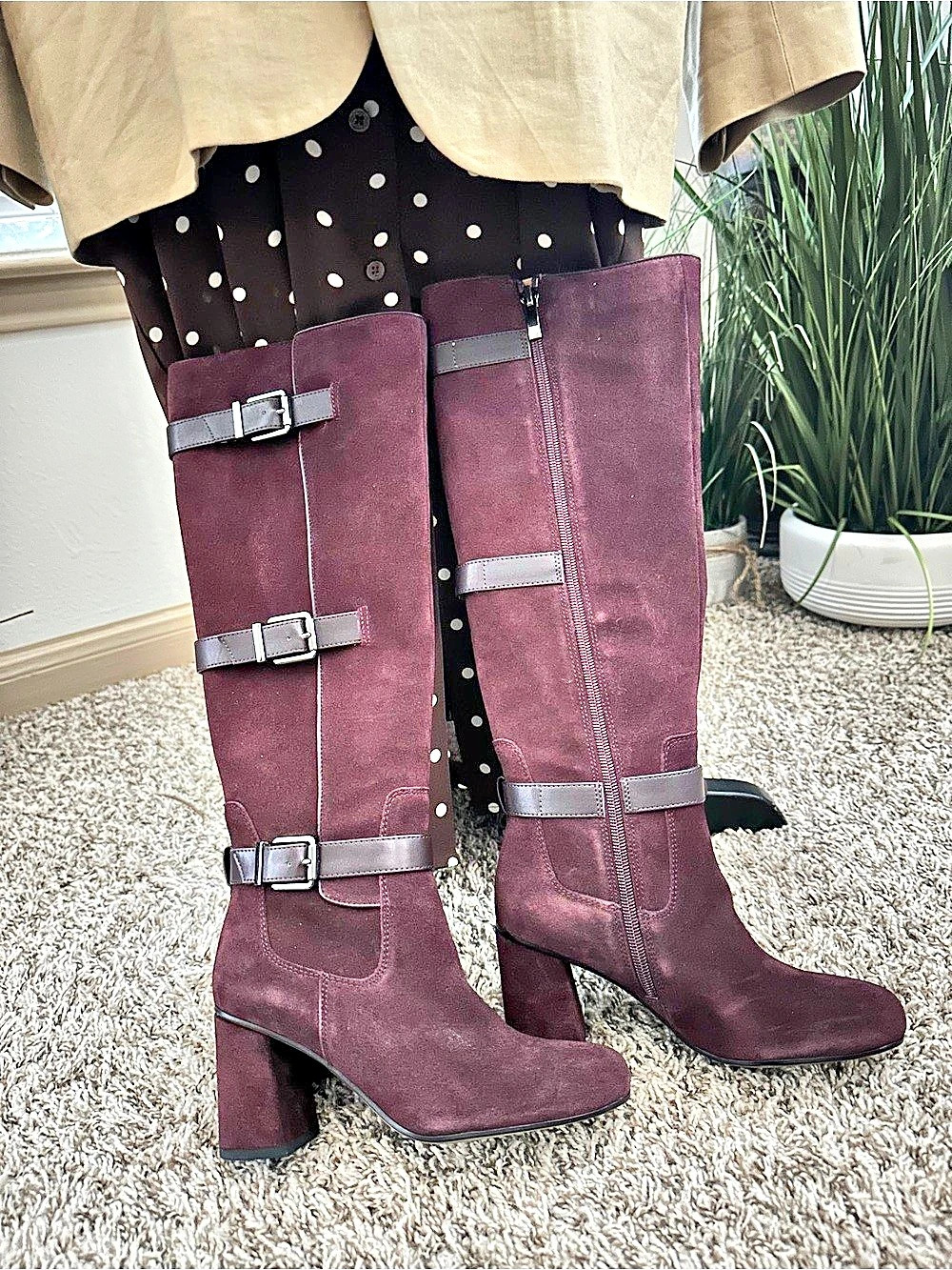 Over-the-Knee Buckle Boots in Purple Like New